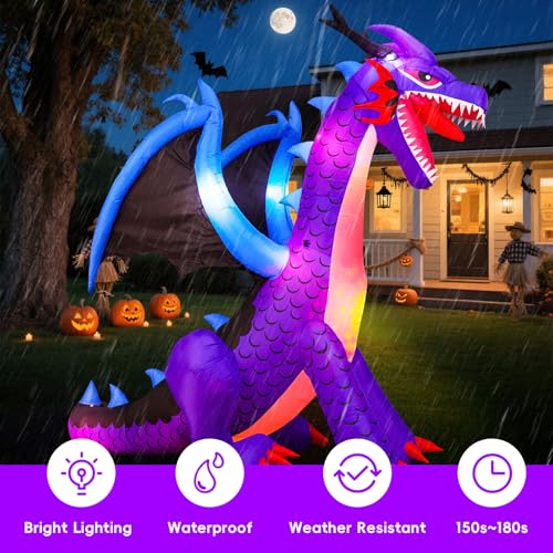 8FT Halloween Inflatables Dragon Decorations with Built-in LED Lights Z598193