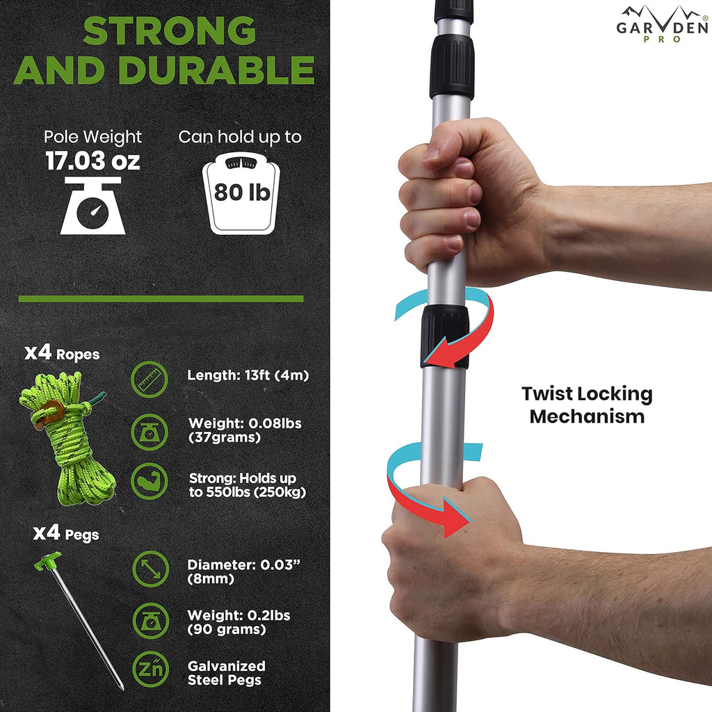 Telescoping Aluminum Tarp Poles with Pegs & Reflective Ropes Y244