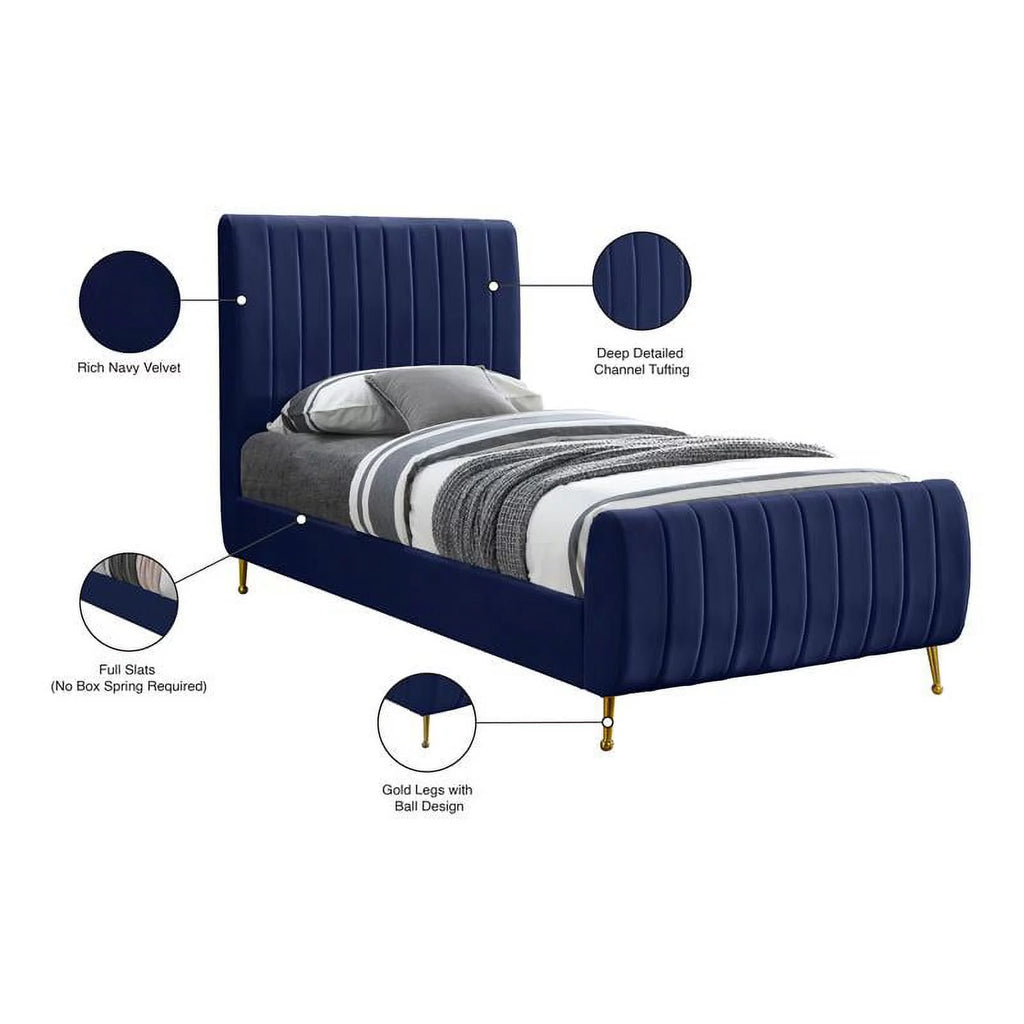 Navy Velvet Twin Bed P59850