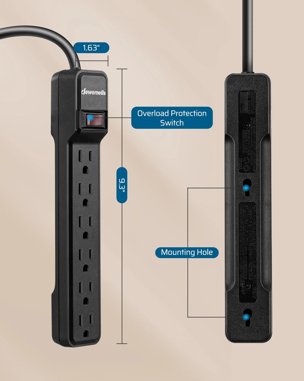 6-Outlet Surge Protector Power Strip with 10ft Extension Cord, Black S821