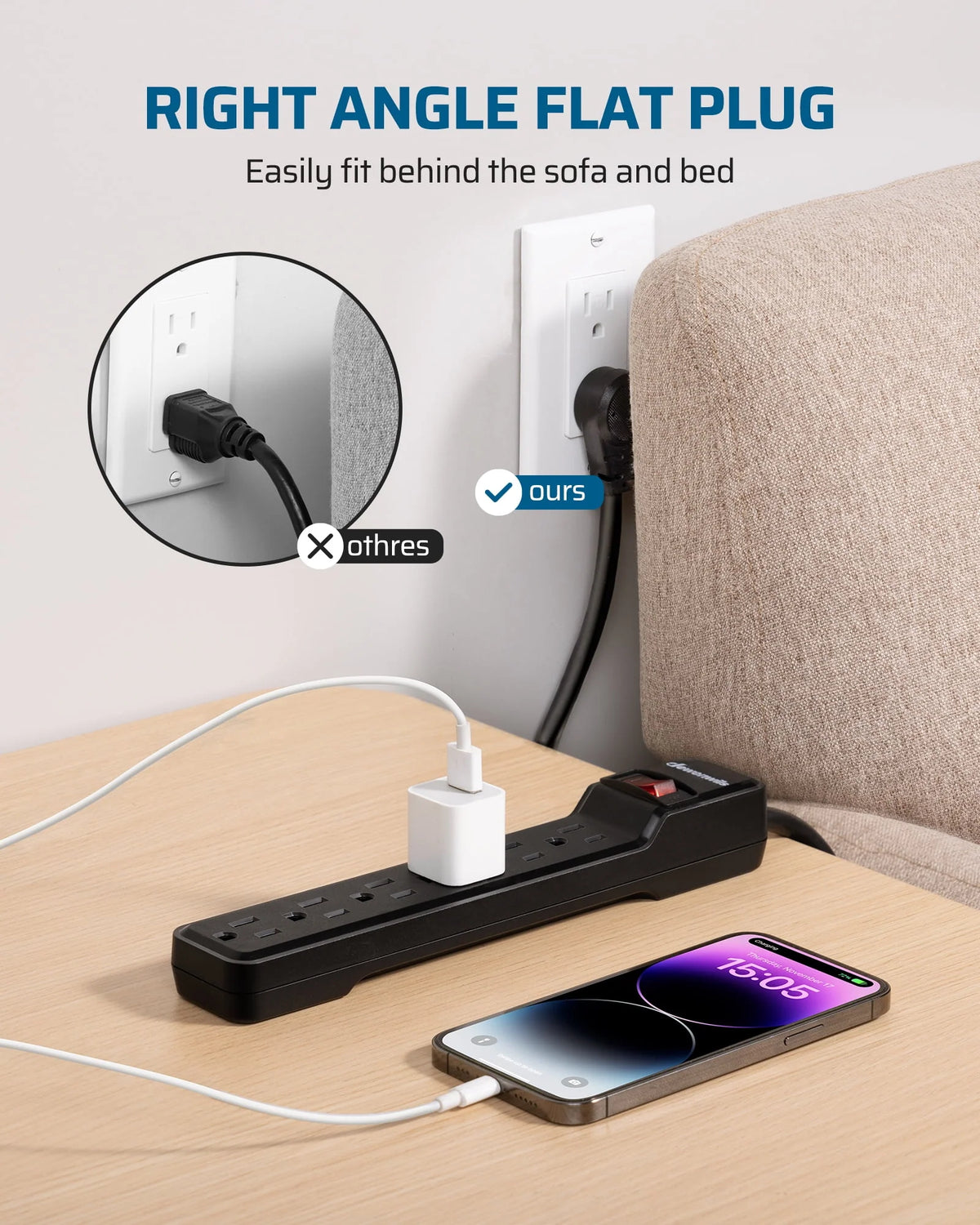 6-Outlet Surge Protector Power Strip with 10ft Extension Cord, Black S821