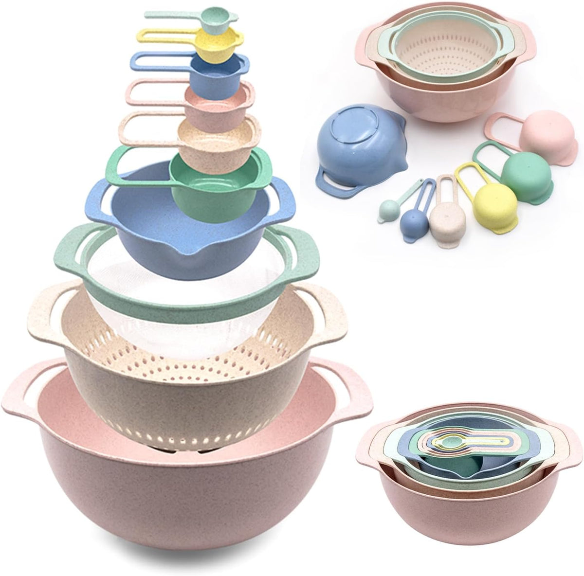 10 Piece Nesting Bowls Set with Measuring Cups Colander and Sifter J1266
