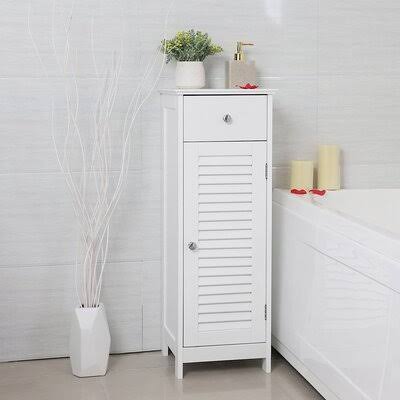 White Wooden Bathroom Floor Cabinet with Drawer and Single Shutter Door A236