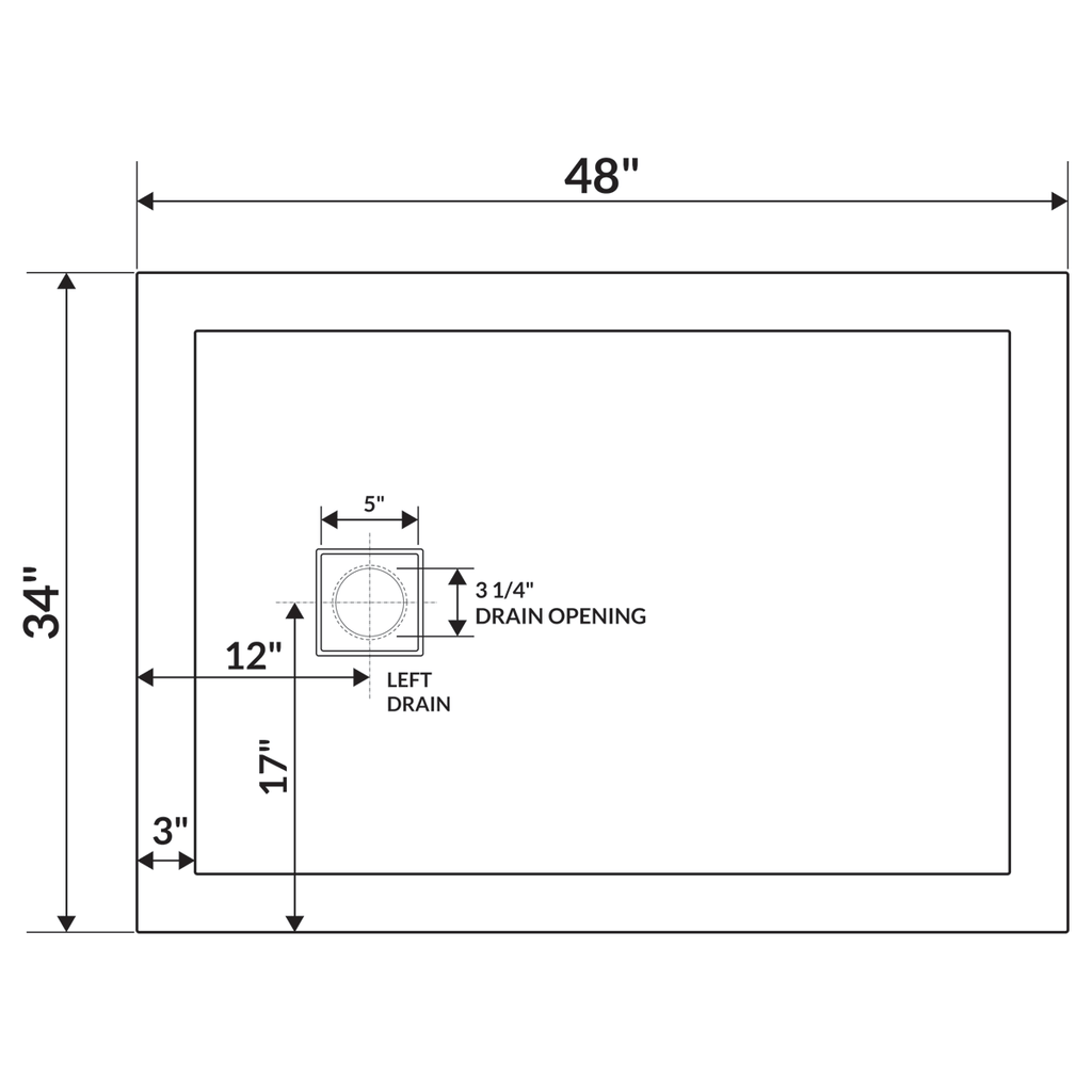 48x22 Shower Base Pan Left Double Threshold Right Drain R774