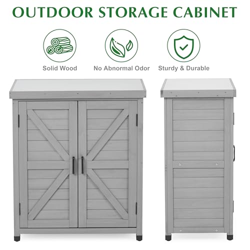Outdoor Storage Cabinet & Potting Bench Table with Metal Top X300406
