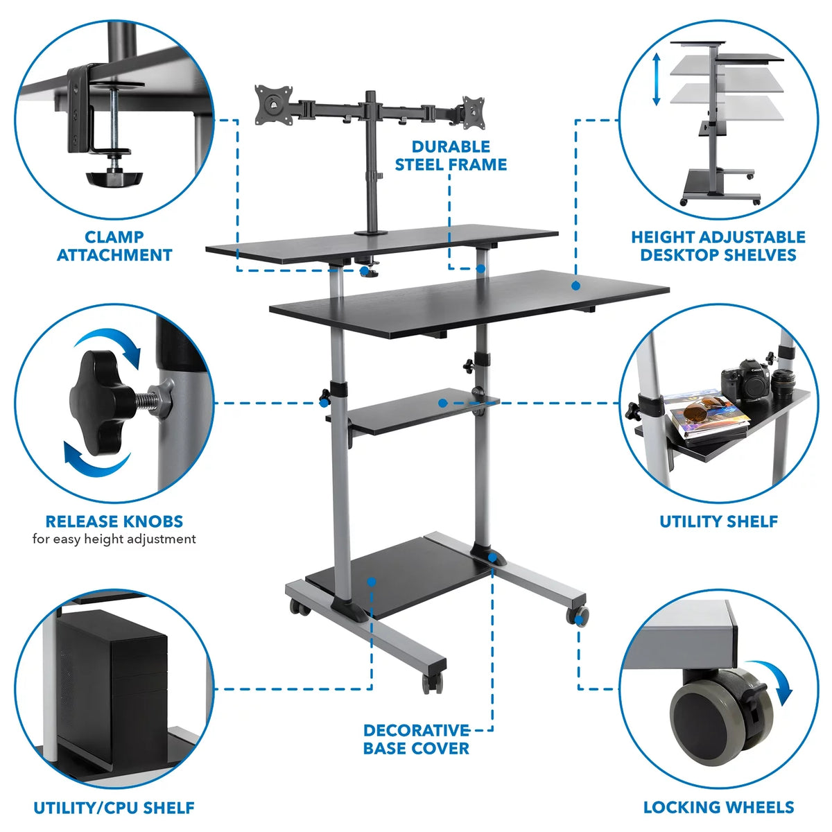 Height Adjustable Standing Desk with Dual Monitor Mount R162