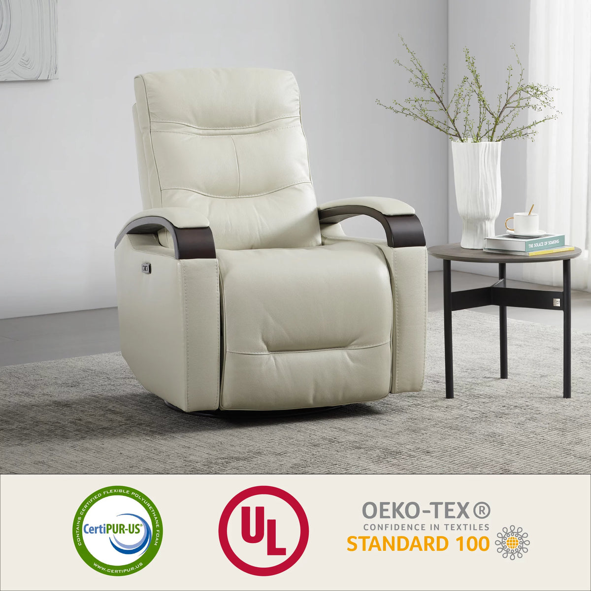 White Leather Power Swivel Glider Recliner Y30517