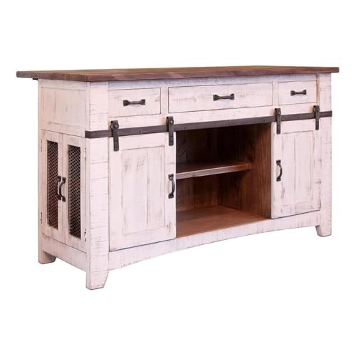 Contemporary Kitchen Island in Distressed White F662