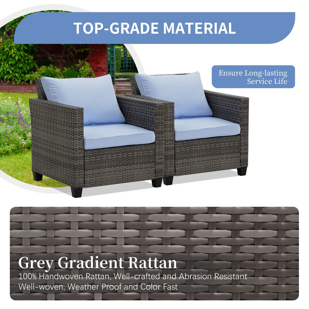 Blue Rattan Wicker Single Chairs V449404
