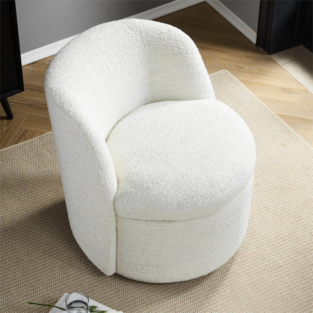 White Boucle Swivel Accent Chair T6347