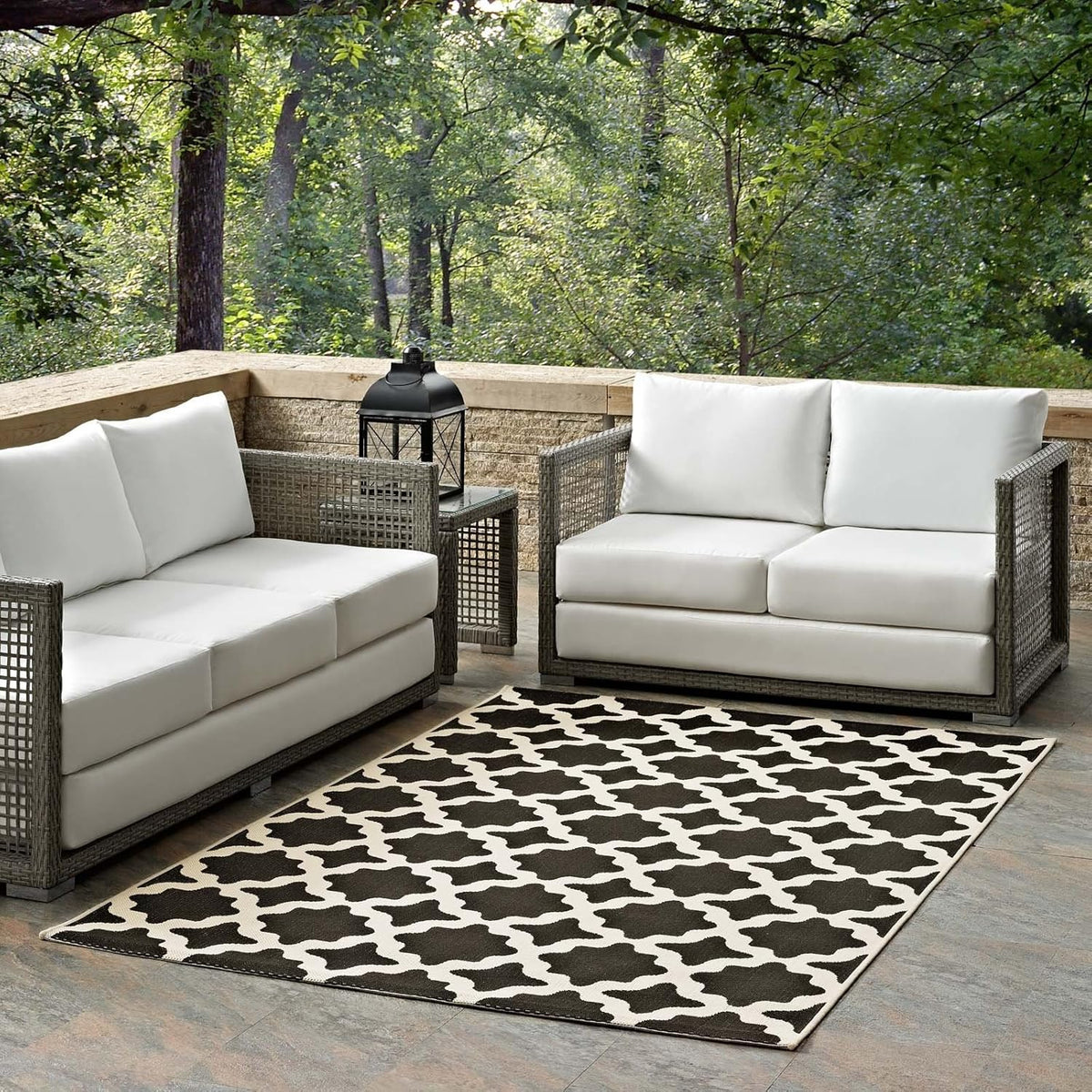 Black and Beige 8x10 Indoor and Outdoor Rug I9097