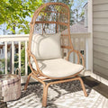 Beige Wicker Egg Chair with Stand & Cushion F9407