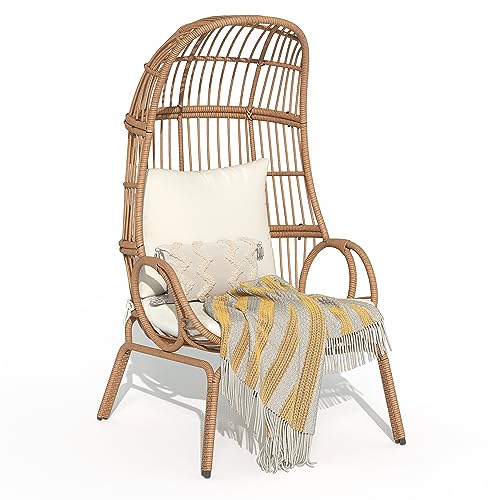 Beige Wicker Egg Chair with Stand & Cushion F9407
