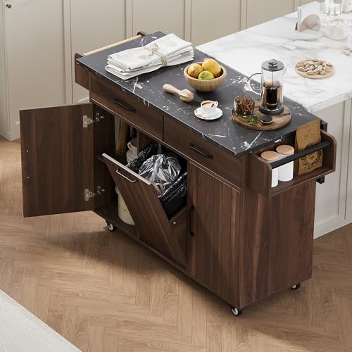 Walnut Brown Rolling Kitchen Island with Drop Leaf T401081