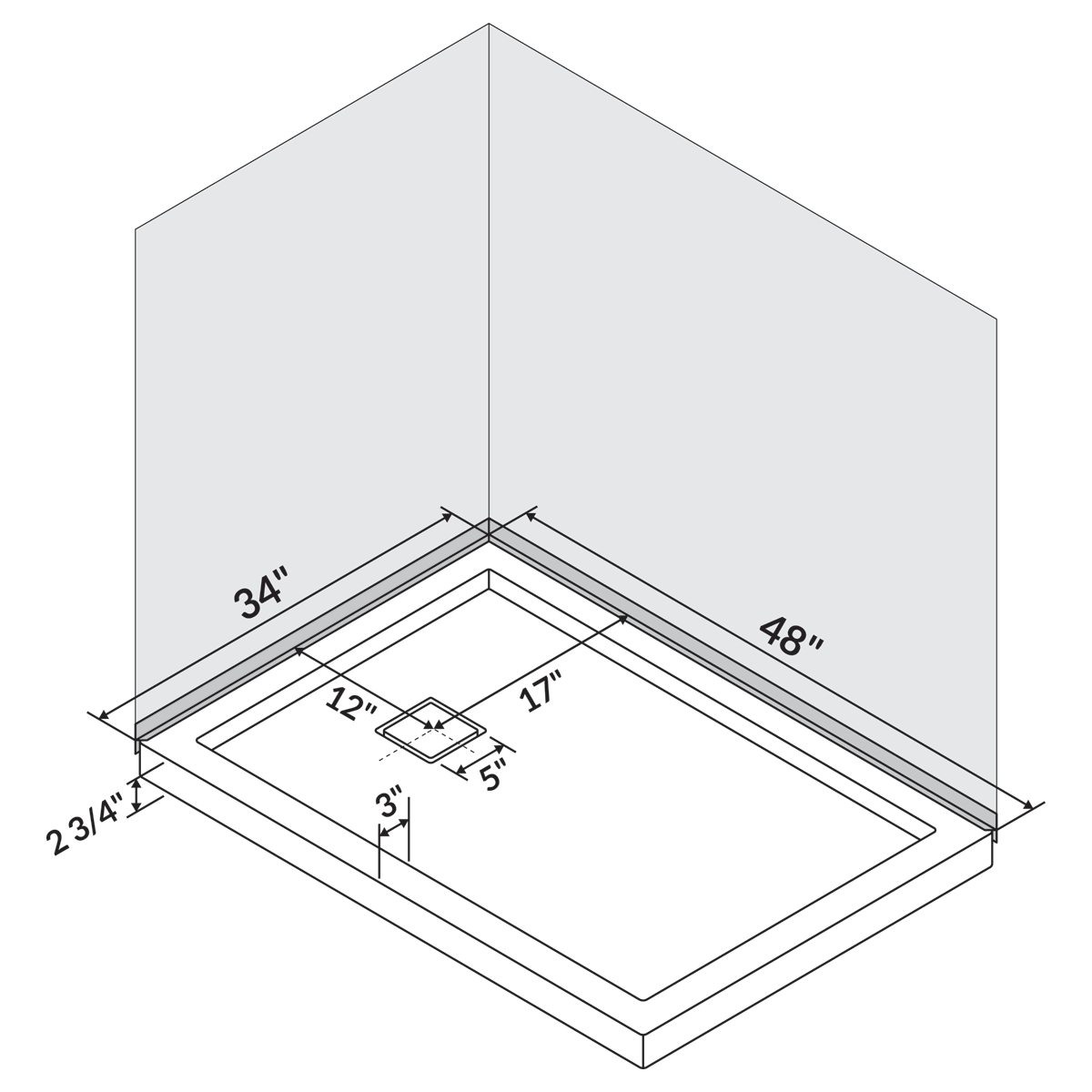 48x22 Shower Base Pan Left Double Threshold Right Drain R774