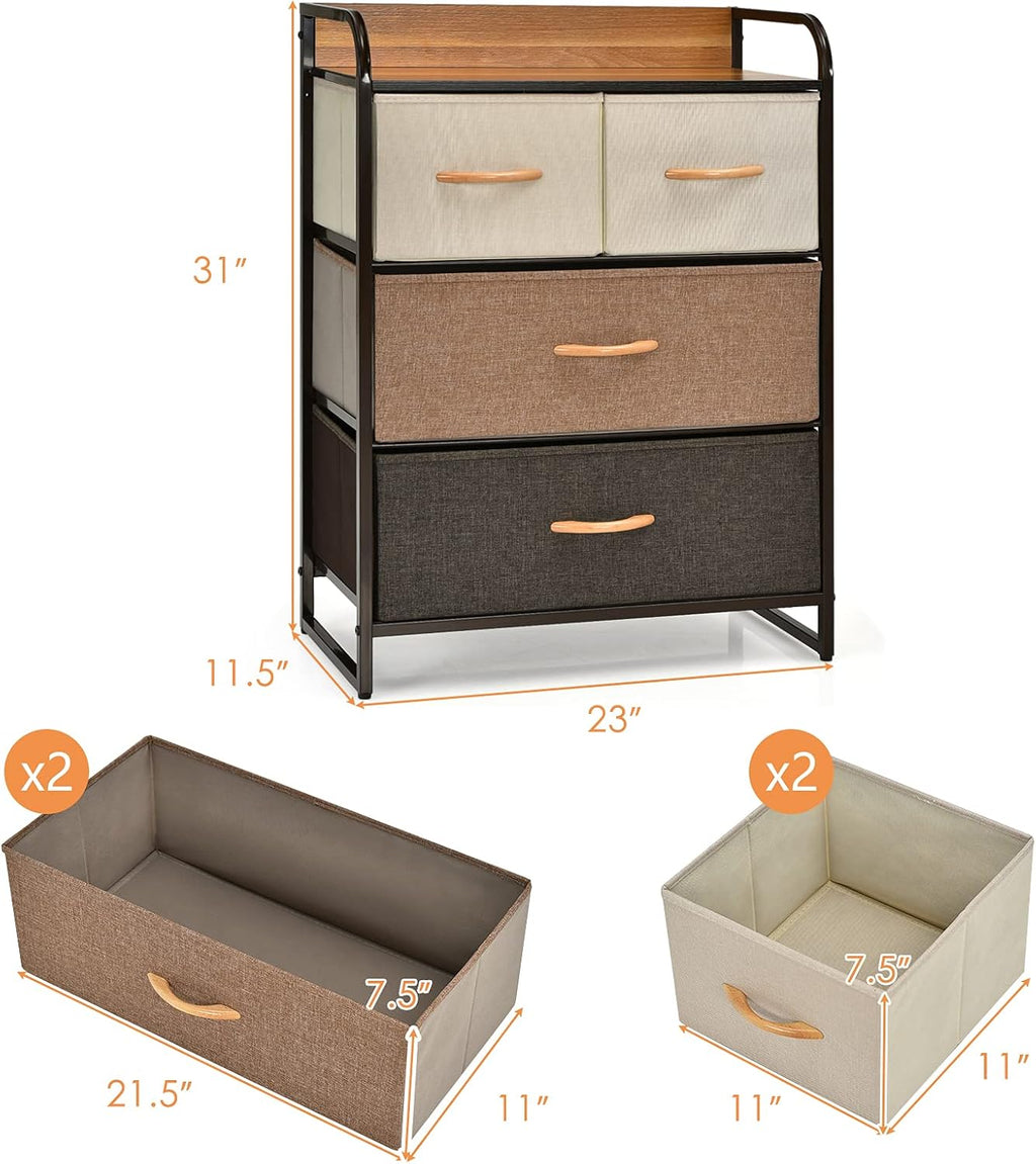 4 Drawer Fabric Dresser with Steel Frame and Wooden Top K573