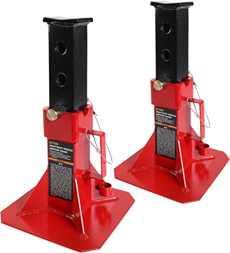 12 Ton Heavy Duty Pin Style Adjustable Height Automotive Jack Stands, Red, 1 Pair D5822