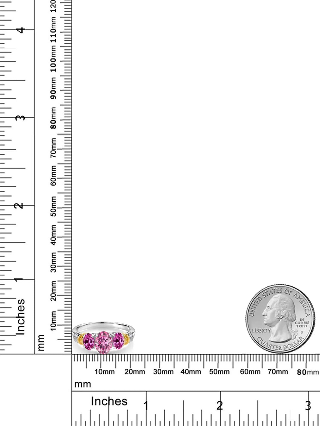 Oval Pink Moissanite and Created Sapphire 3 Stone Ring with White Diamond, 2.41 Cttw P8675