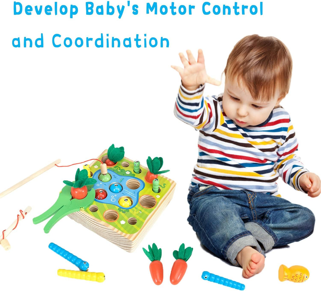 Montessori Wooden Toys Carrot Harvest Magnetic Fishing Game F984081