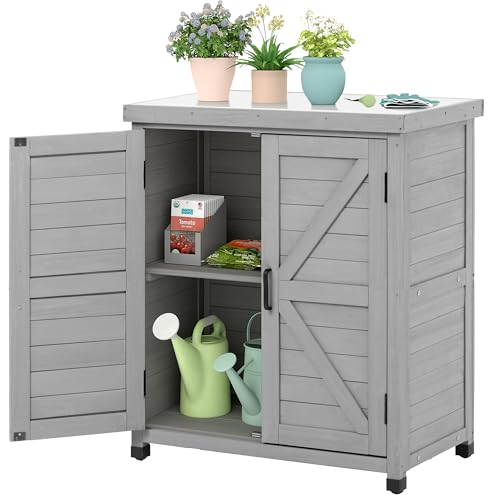 Outdoor Storage Cabinet & Potting Bench Table with Metal Top X300406