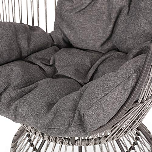 Light Brown Beige Wicker Swivel Egg Chair with Cushion N3997