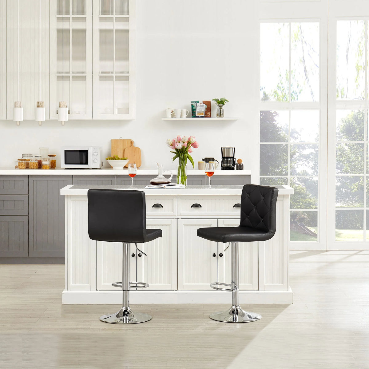 Set of 4 Adjustable Swivel Black Bar Stools R852016