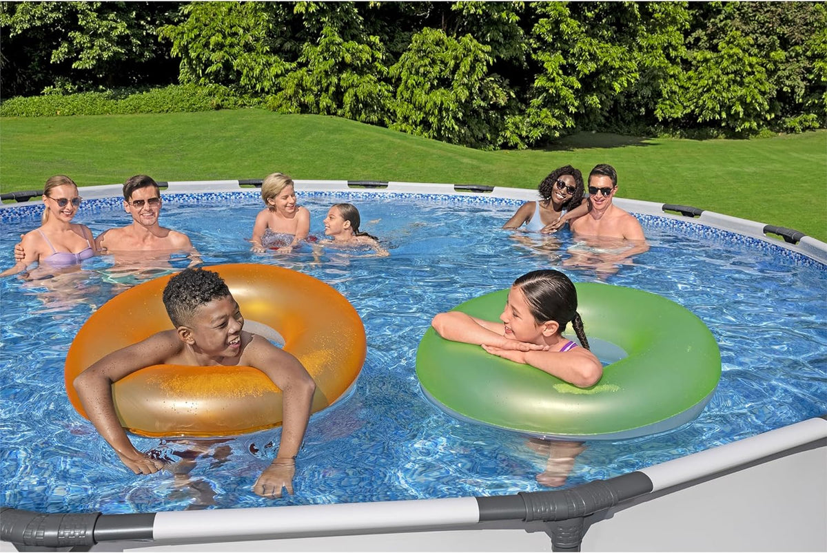18 Foot x 48 Inch Round Metal Frame Above Ground Swimming Pool Set with Filter Pump, Ladder, and Cover P2824