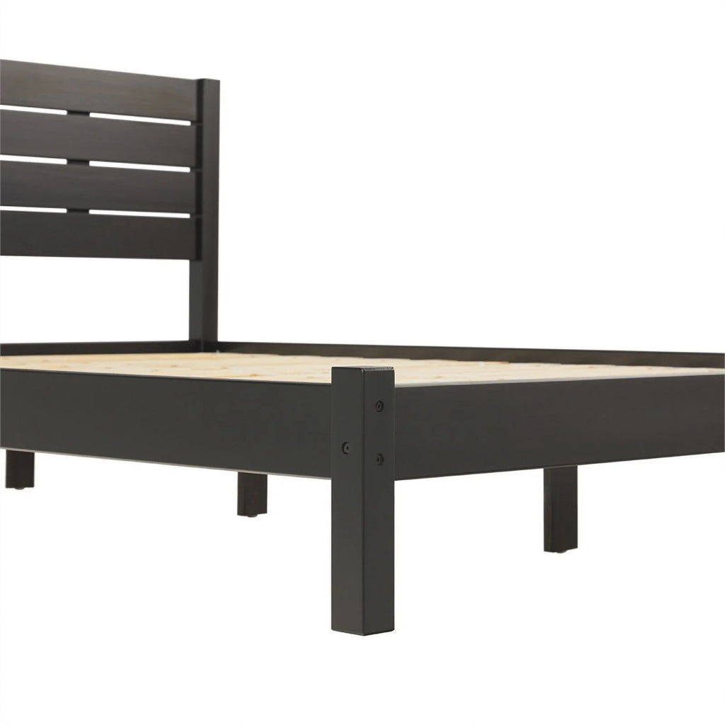 Black Solid Wood Queen Bed with Headboard O4808