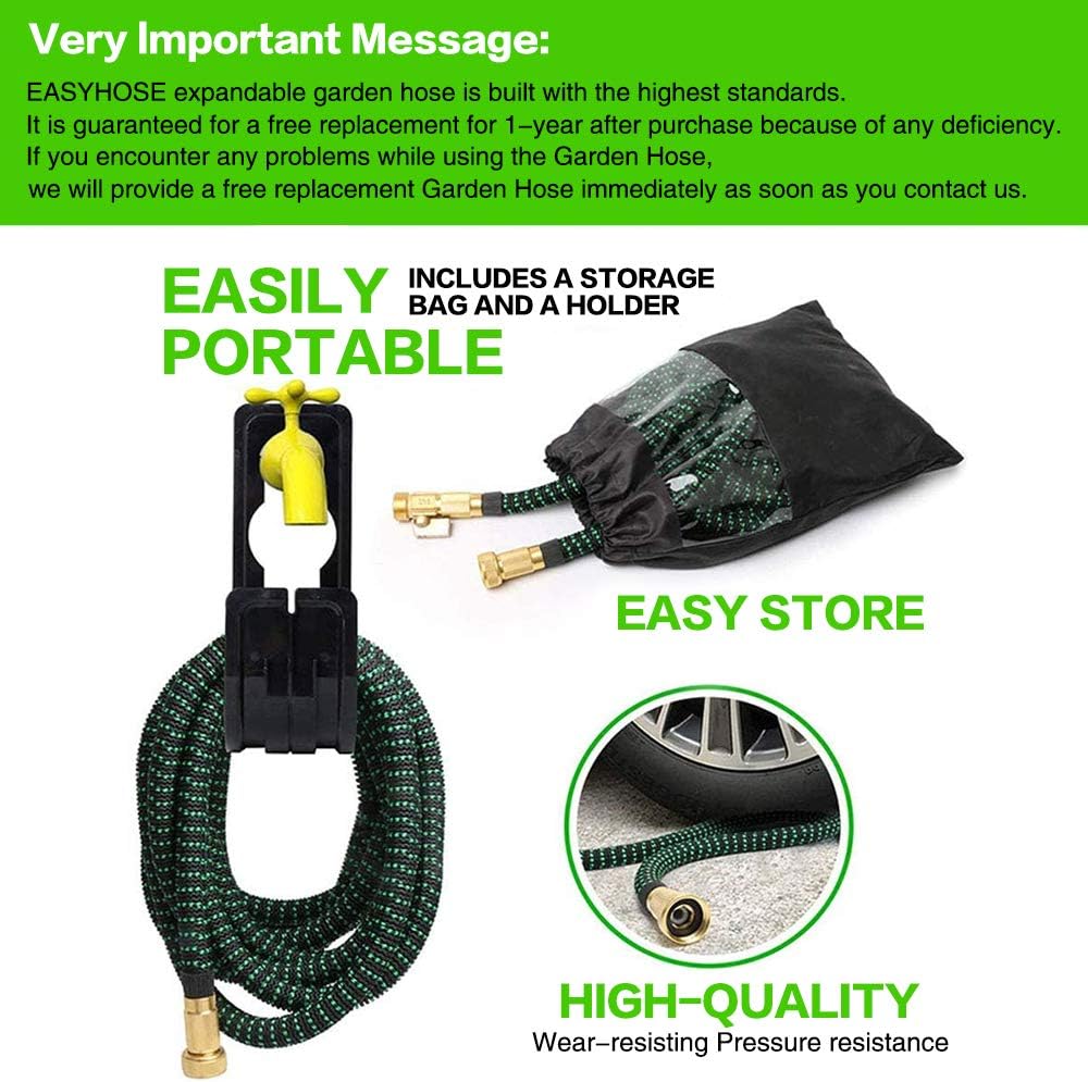 75 FT 3/4" Solid Brass Connectors 10 Function Spray Hose Nozzle 3-Layers Latex Collapsible Hose Pack of 2 V23762