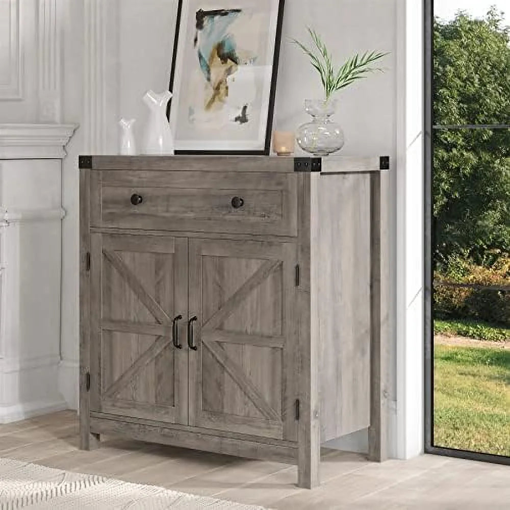 Rustic Brown Barn Door Buffet Sideboard with Drawer Q137263