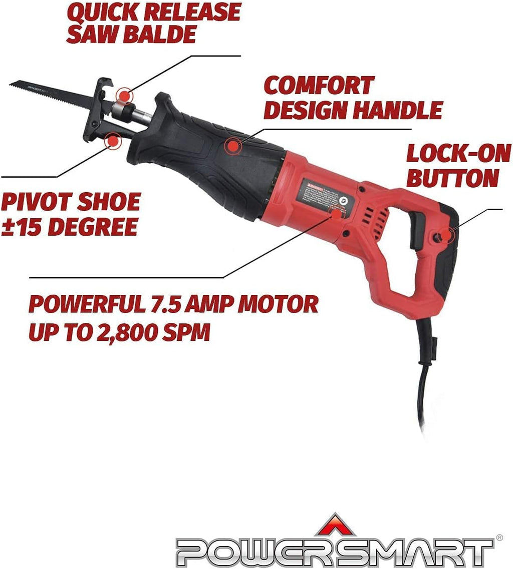 7.5 Amp Variable Speed Corded Reciprocating Saw, 5 Blades Included D721022