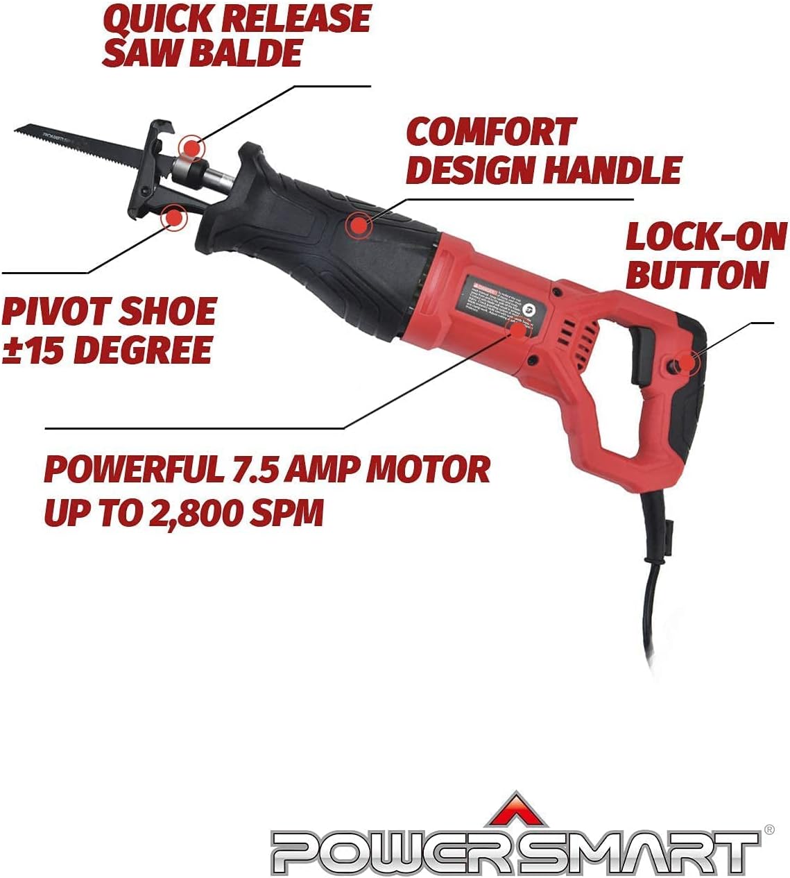 7.5 Amp Variable Speed Corded Reciprocating Saw, 5 Blades Included D721022