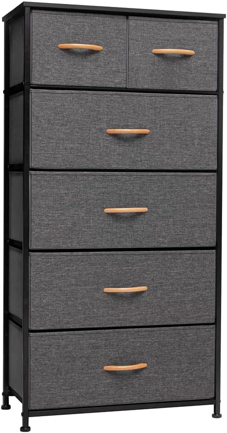 Gray 6 Drawer Fabric Storage Tower V74185