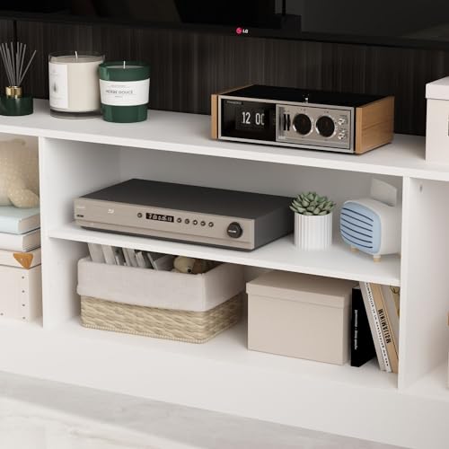 White Entertainment Center with Bookshelves and Doors 81.1"W x 11.8"D x 70.9"H P70708