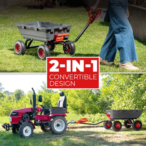 2-in-1 Heavy Duty Garden Cart Dump Wagon Utility Cart with 10" Pneumatic Tires L714382