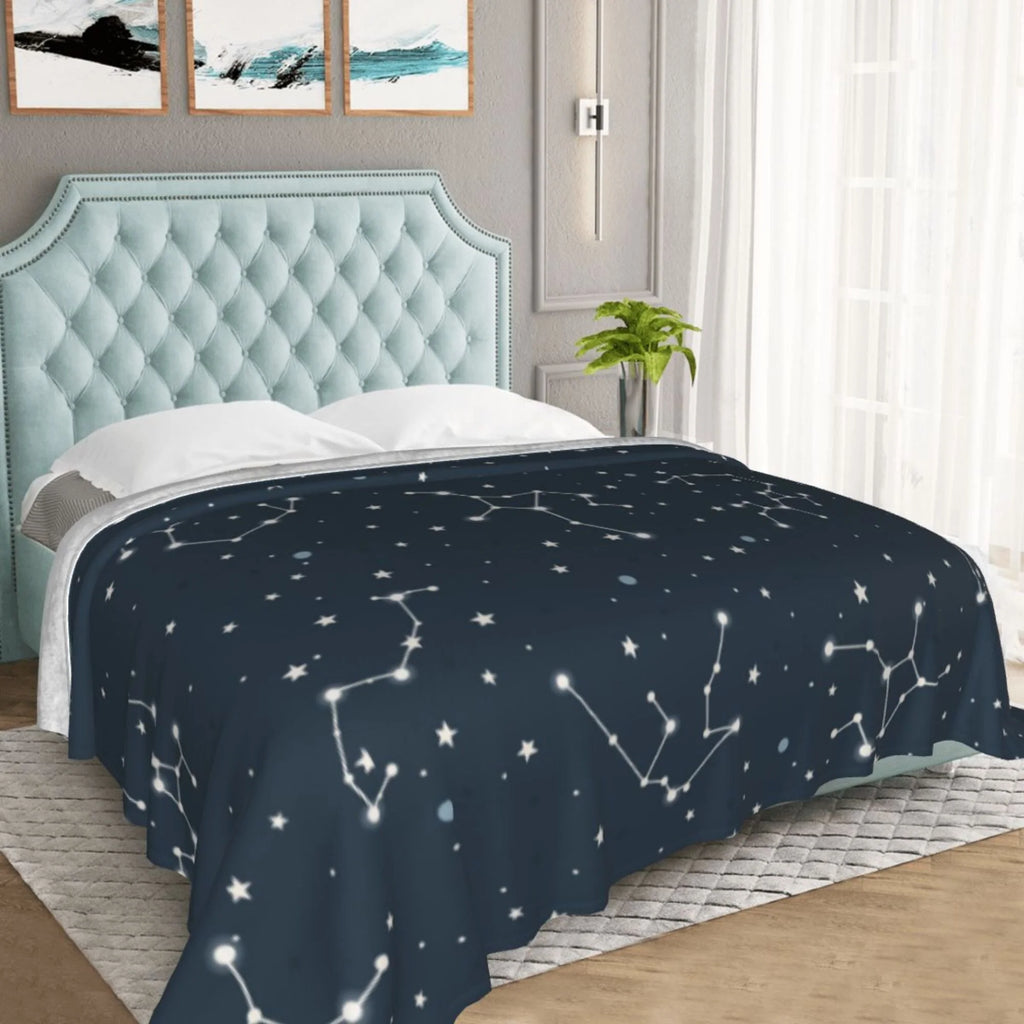 Blue Space Constellation Stars Pattern Plush Throw Blanket, 50" x 40" Z2136