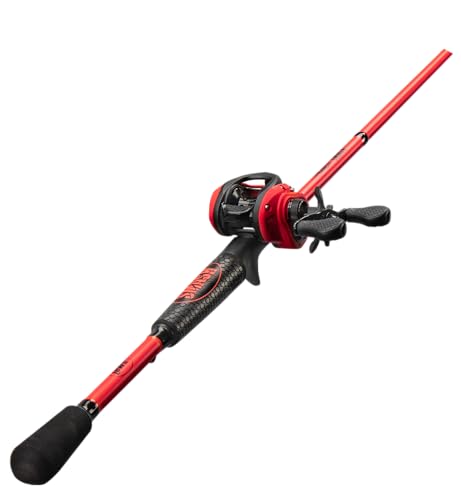 Fluorescent Red Baitcast Reel and Fishing Rod Combo H987412