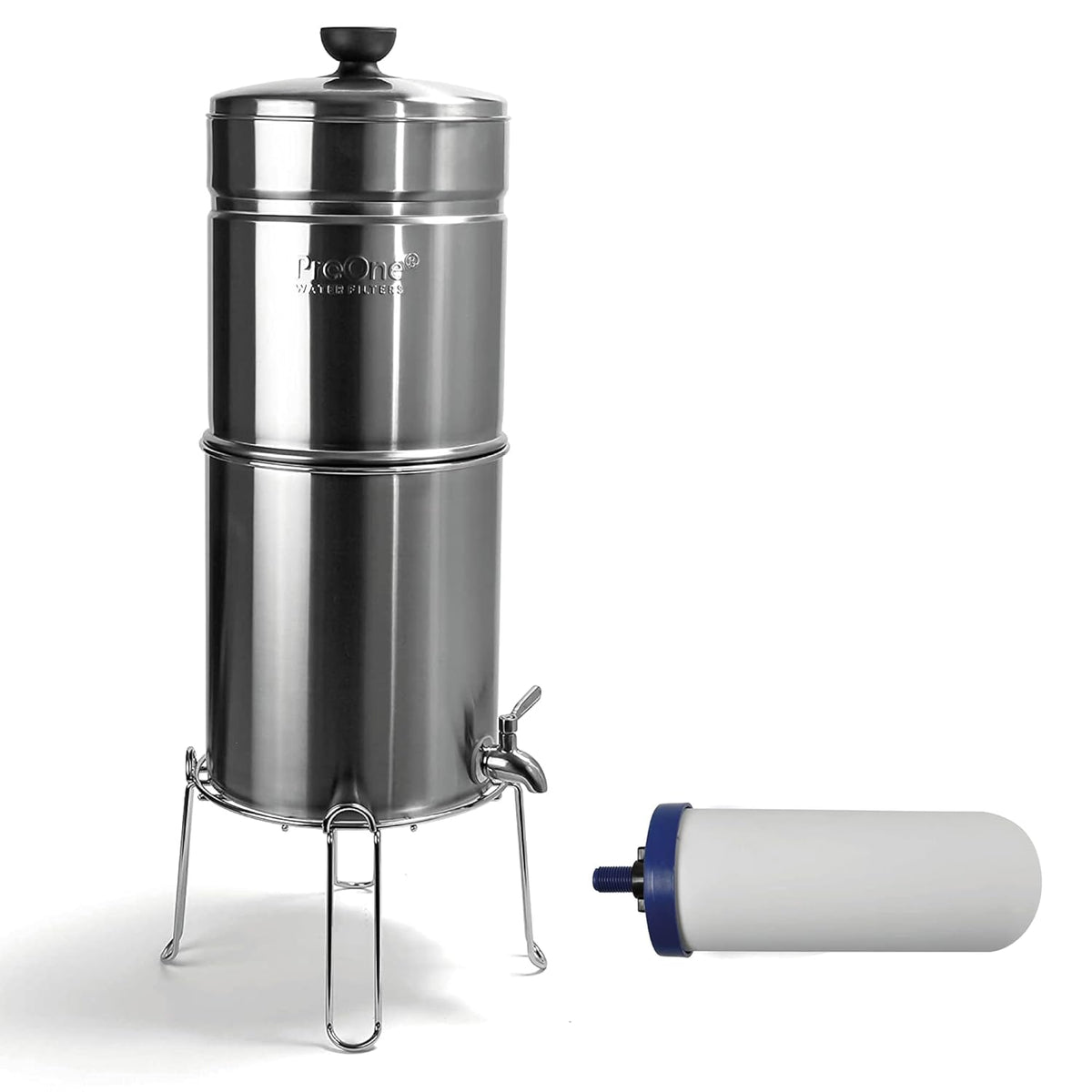 Stainless-Steel Gravity Water Filter System, 3-Gallon Countertop Water Dispenser with 7-inch Filter and Wire Stand K450474