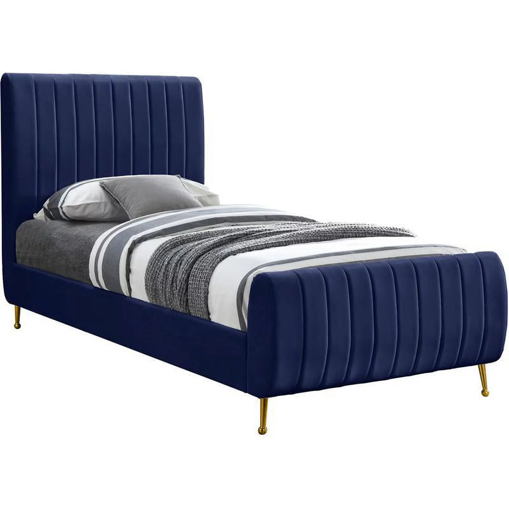 Navy Velvet Twin Bed P59850