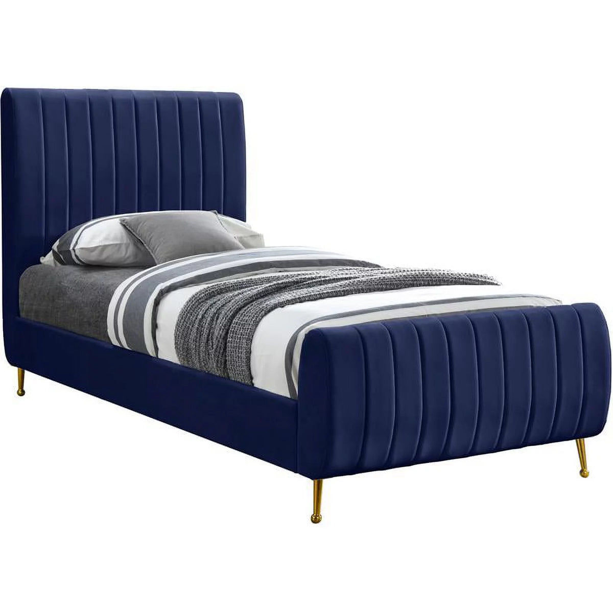Navy Velvet Twin Bed P59850