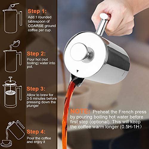34oz Stainless Steel French Press Coffee Maker O312