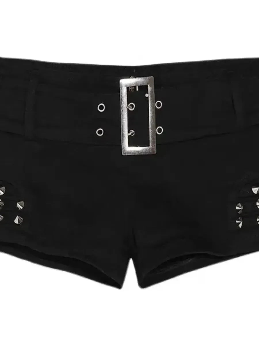 Punk Rivet Low Waist Mini Shorts T40701