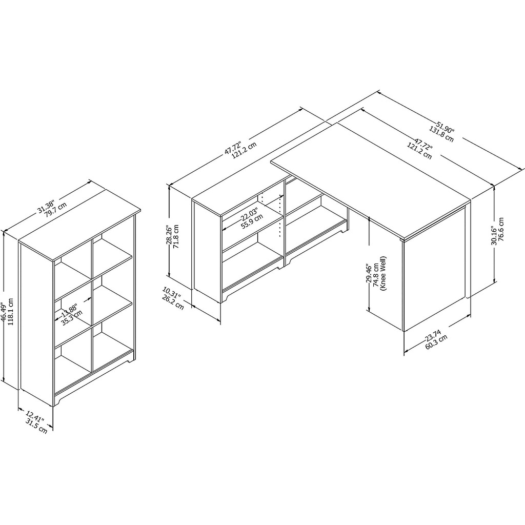 Espresso Oak 3 Position Sit to Stand Corner Bookshelf Desk with 6 Cube Organizer P906