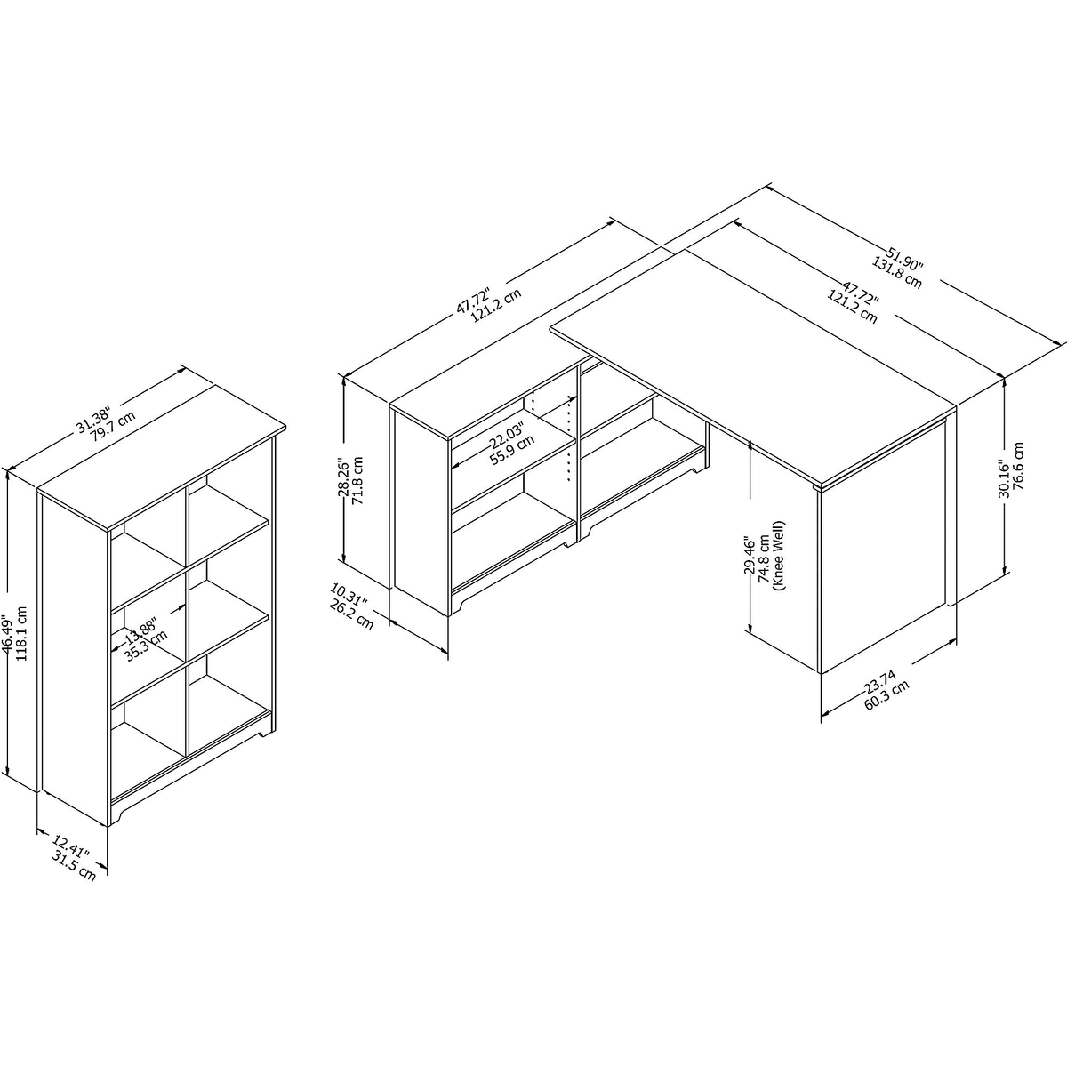 Espresso Oak 3 Position Sit to Stand Corner Bookshelf Desk with 6 Cube Organizer P906