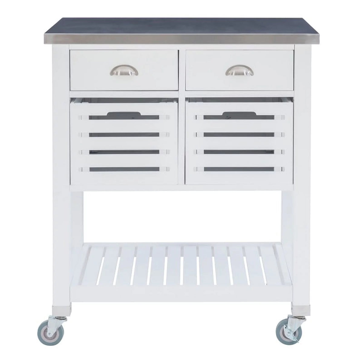 White Wood Stainless Steel Top Kitchen Cart D36766