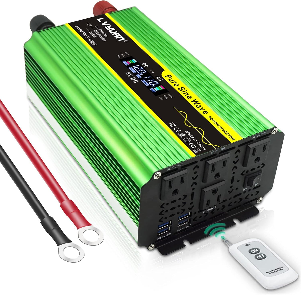 Pure Sine Wave Inverter 500 Watts 12V to 110V DC to AC with Dual AC Sockets and Dual USB Ports G79926