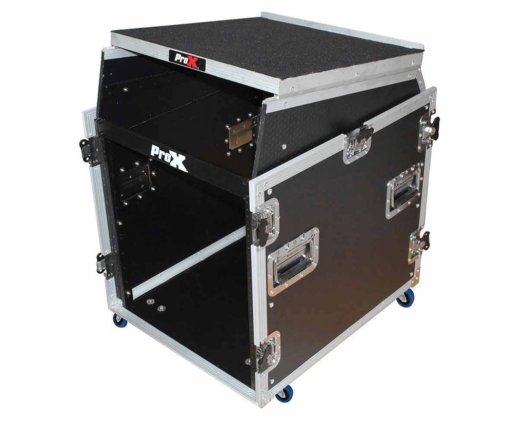 12U Rack Front Load 13U Top Mixer DJ Combo Flight Case with Laptop Shelf and Casters H99278