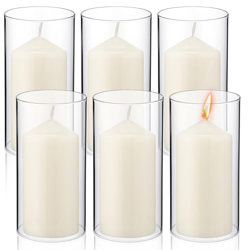 2.5 x 8 Inch Clear Glass Cylinder Candle Holder with Unscented Pillar Candles C311
