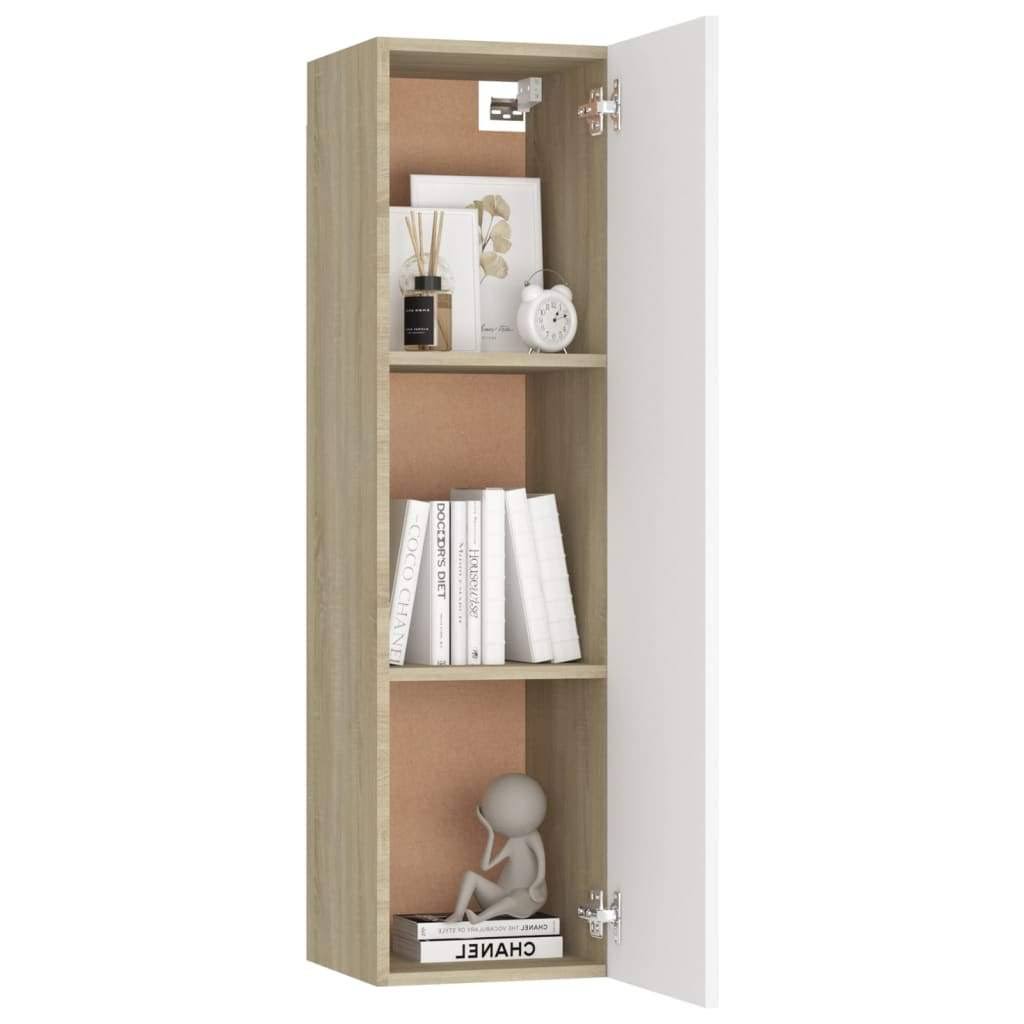 White and Sonoma Oak TV Cabinet Chipboard Z90073