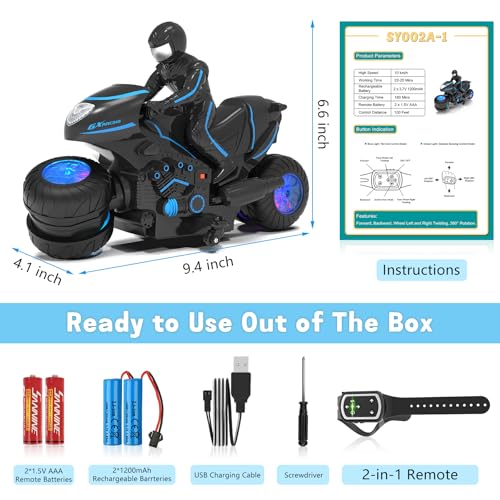 Remote Control Motorcycle Toys with RGB Wheels Lights U144639